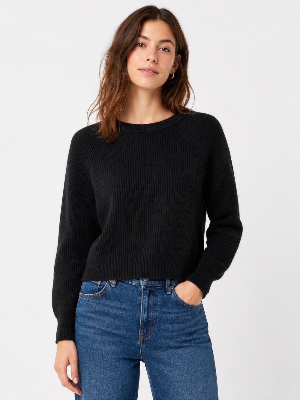 J.Crew 100% Cashmere Black Ribbed Raglan Sweater XS